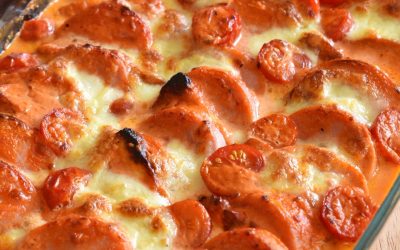 Falukorvsgratäng med halloumi