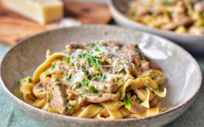 Fläskfilépasta med champinjoner