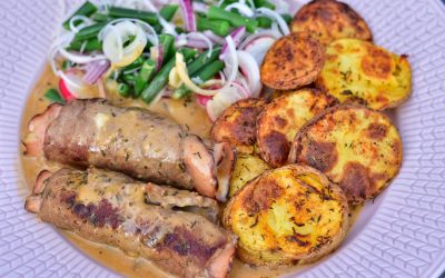 Skinkfylld lövbiff med ugnsrostad potatis