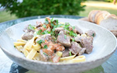 Oxfilépasta med kantareller