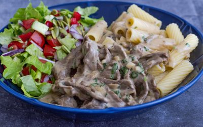 Lövbiffpasta med champinjoner