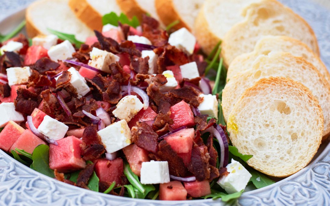 Vattenmelonsallad med bacon